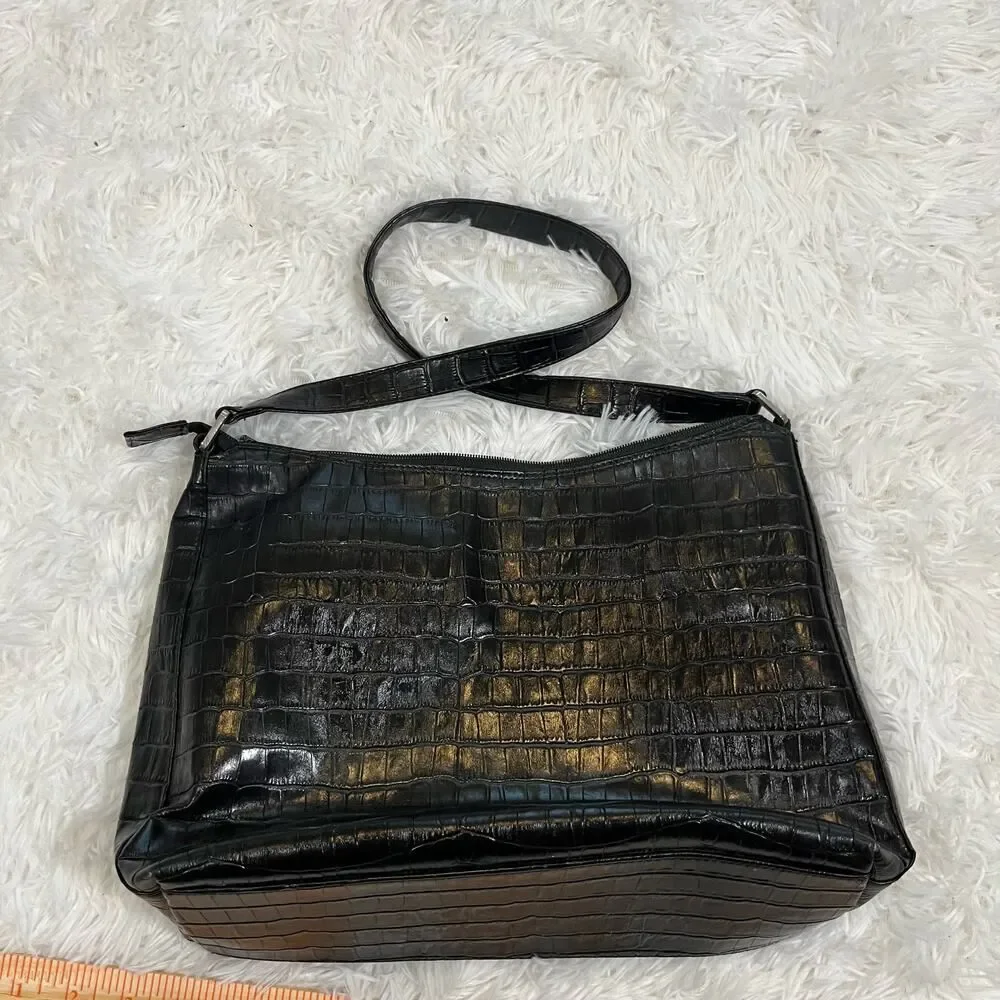 Pertti Palmroth Black Crocodile Leather Tote Purse with Zipper‎ 14 in by 10in